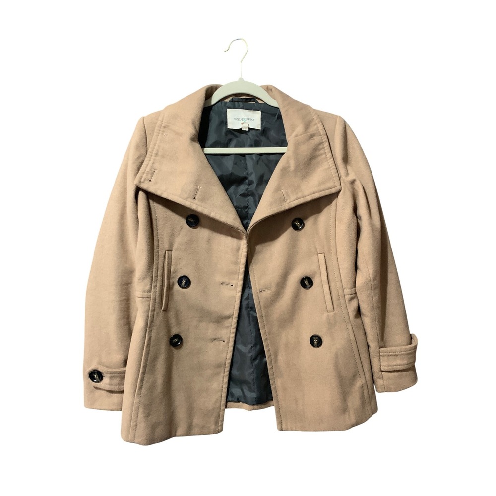 Thread & Supply Womens Camel Wool Blend Pea Coat CC25551 Tan Small